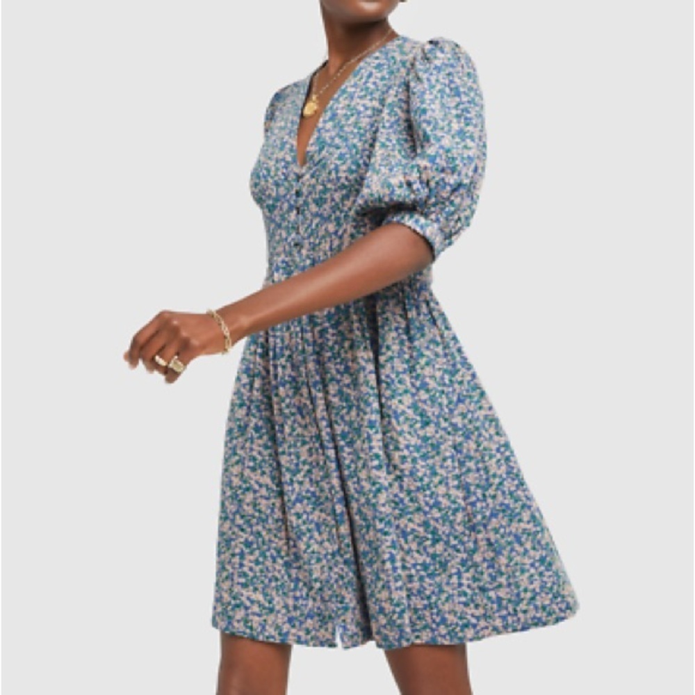 NWT Mirth Blue Floral Dress Caftan Perth Backless Short Blueberry Print